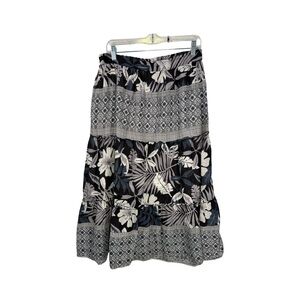 Studio West Women’s Tiered Midi Skirt Black Gray Cream Size L Bohemian